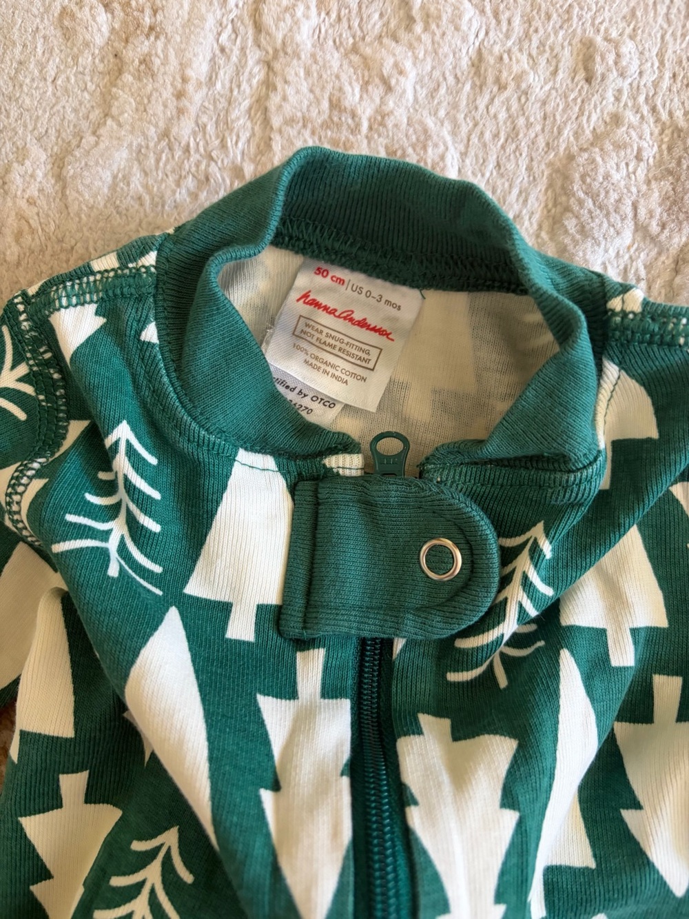 Hanna Andersson Green and White Tree Print One-Piece